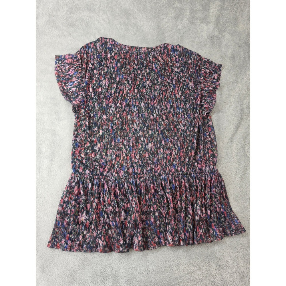 Anthropologie Dionne Metallic Floral Pleated Peplum Blouse Size M Faux Wrap - Picture 8 of 8